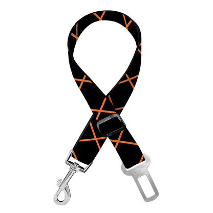 Black And Orange Harlequin Print Dog Seat Belt