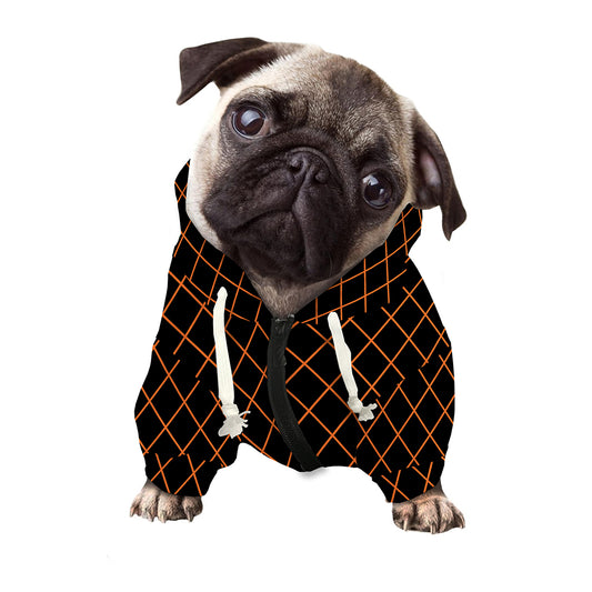 Black And Orange Harlequin Print Dog Zip Up Hoodie