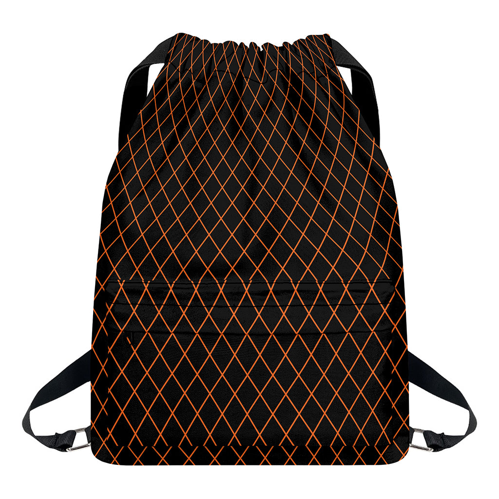 Black And Orange Harlequin Print Drawstring Backpack