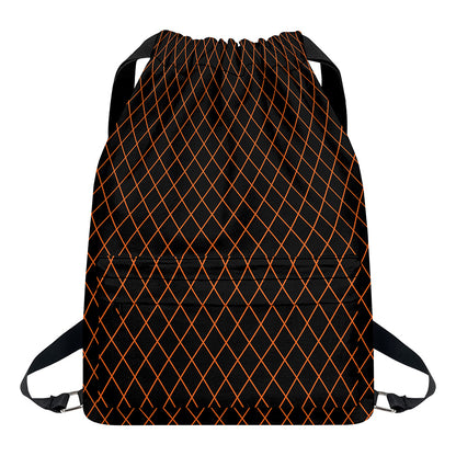 Black And Orange Harlequin Print Drawstring Backpack