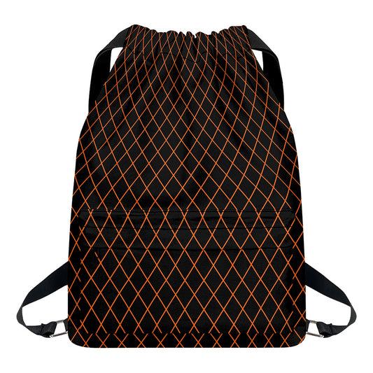 Black And Orange Harlequin Print Drawstring Backpack