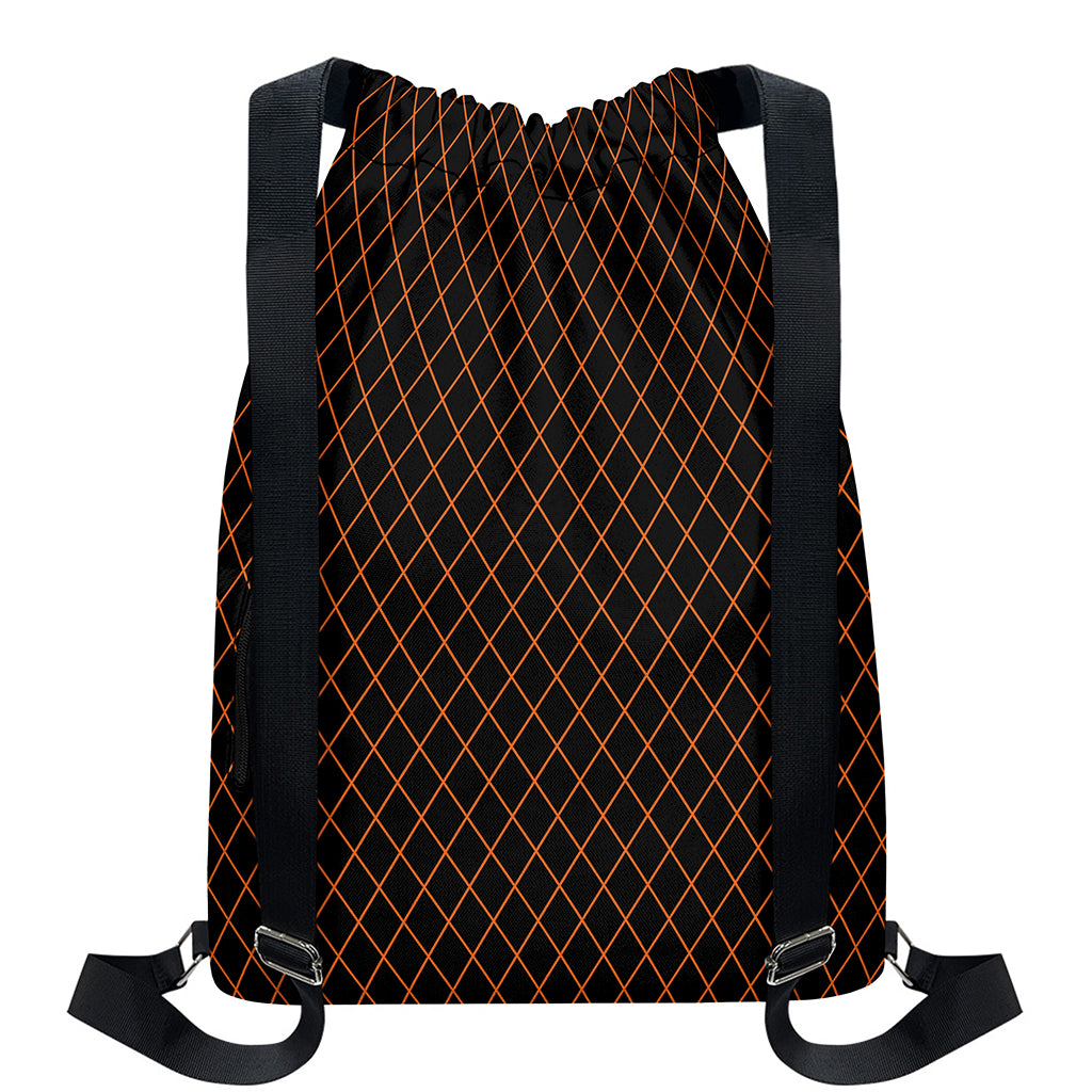 Black And Orange Harlequin Print Drawstring Backpack