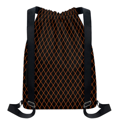 Black And Orange Harlequin Print Drawstring Backpack