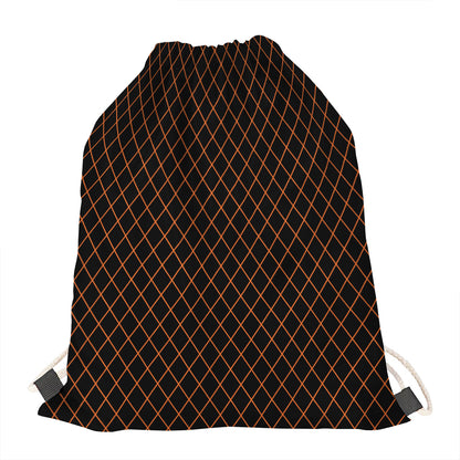 Black And Orange Harlequin Print Drawstring Bag