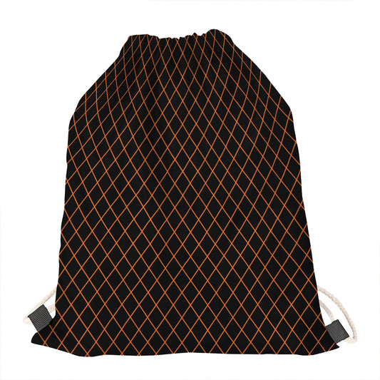 Black And Orange Harlequin Print Drawstring Bag