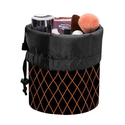 Black And Orange Harlequin Print Drawstring Makeup Bag