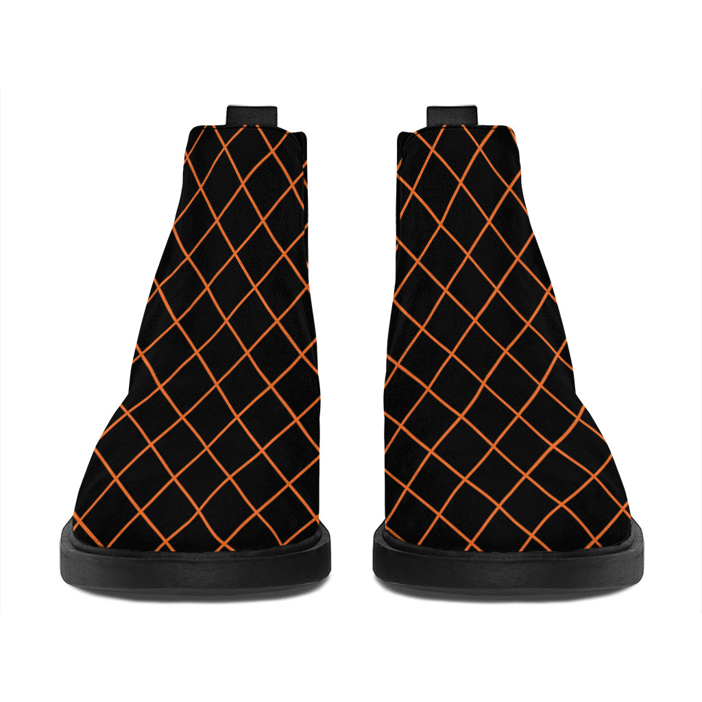 Black And Orange Harlequin Print Flat Ankle Boots