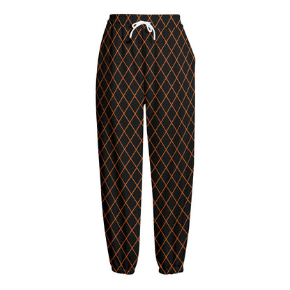 Black And Orange Harlequin Print Fleece Lined Knit Pants
