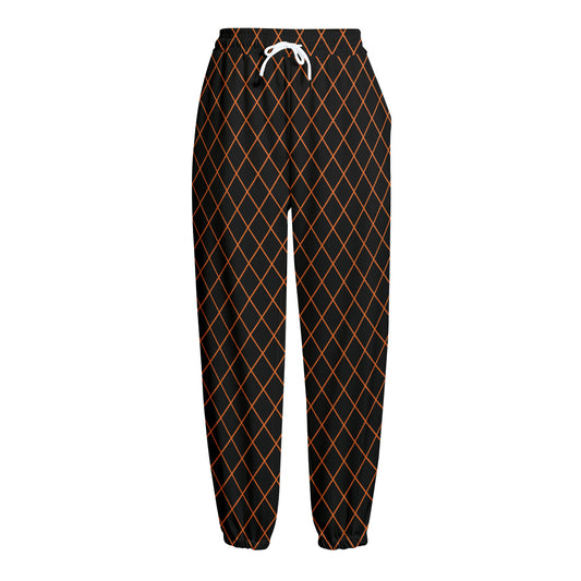 Black And Orange Harlequin Print Fleece Lined Knit Pants