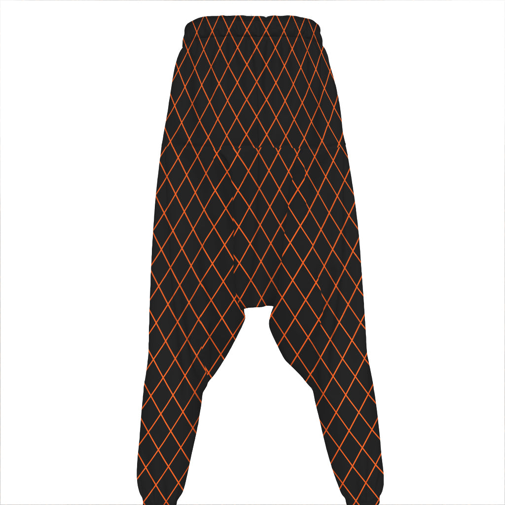 Black And Orange Harlequin Print Hammer Pants