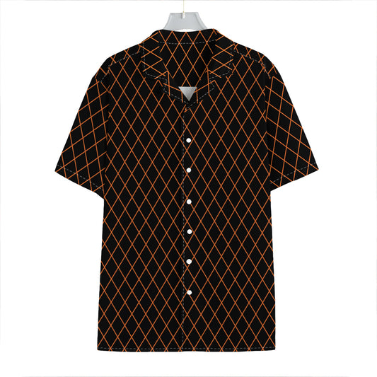 Black And Orange Harlequin Print Hawaiian Shirt