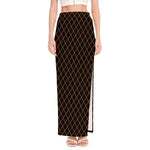 Black And Orange Harlequin Print High Slit Maxi Skirt