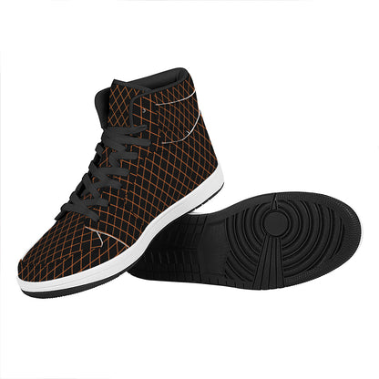 Black And Orange Harlequin Print High Top Leather Sneakers