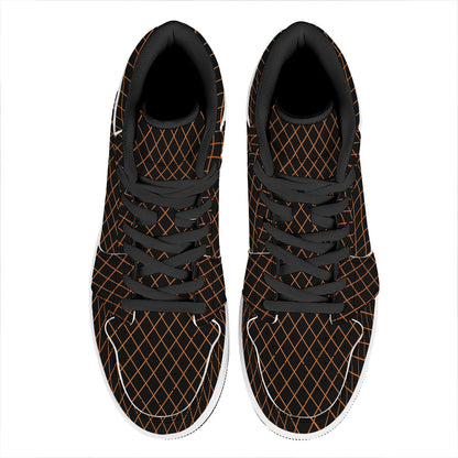 Black And Orange Harlequin Print High Top Leather Sneakers