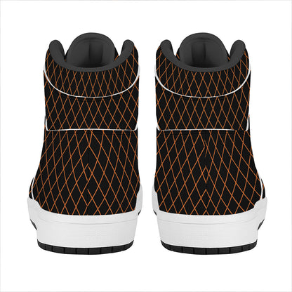 Black And Orange Harlequin Print High Top Leather Sneakers