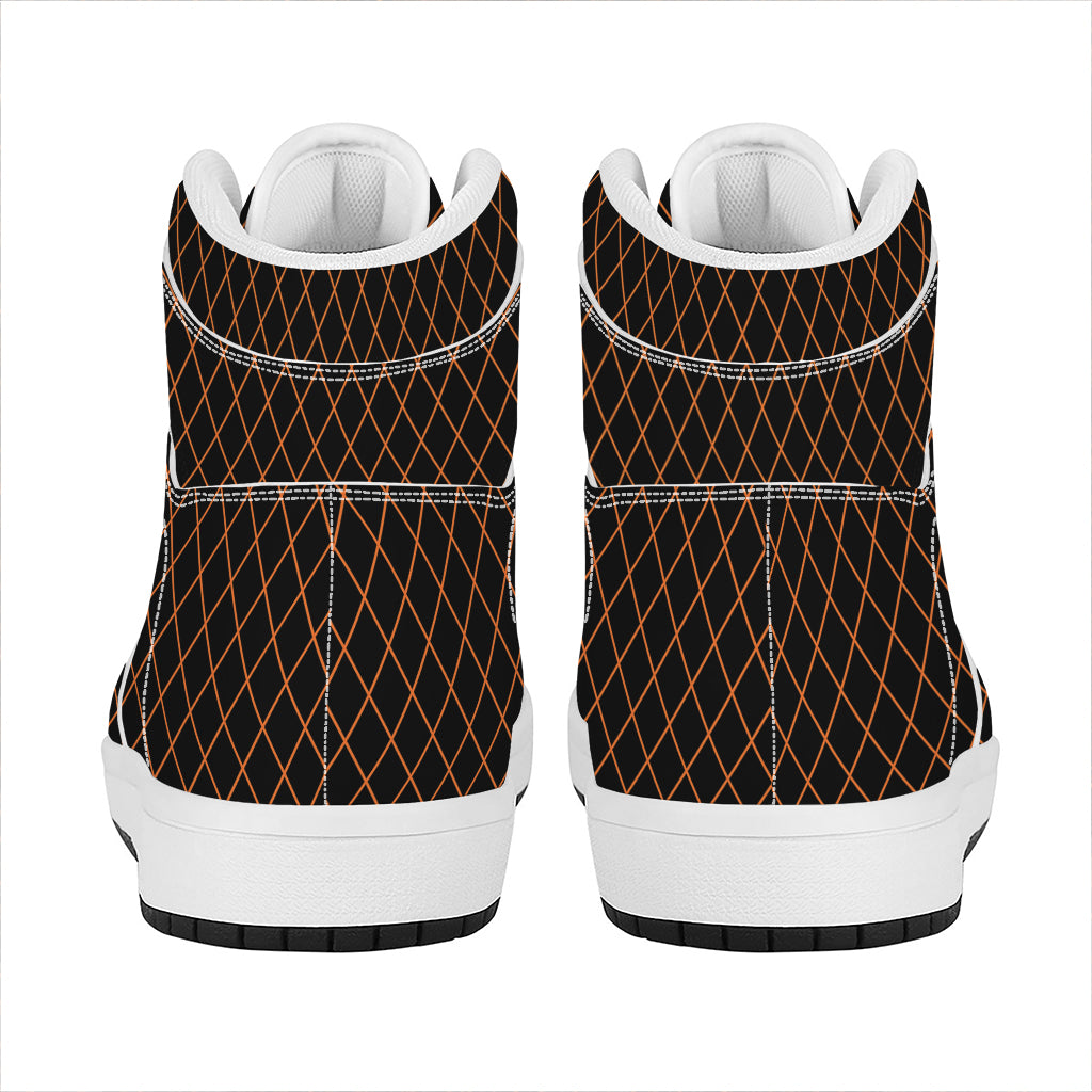 Black And Orange Harlequin Print High Top Leather Sneakers