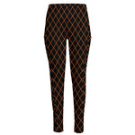 Black And Orange Harlequin Print High-Waisted Pocket Leggings