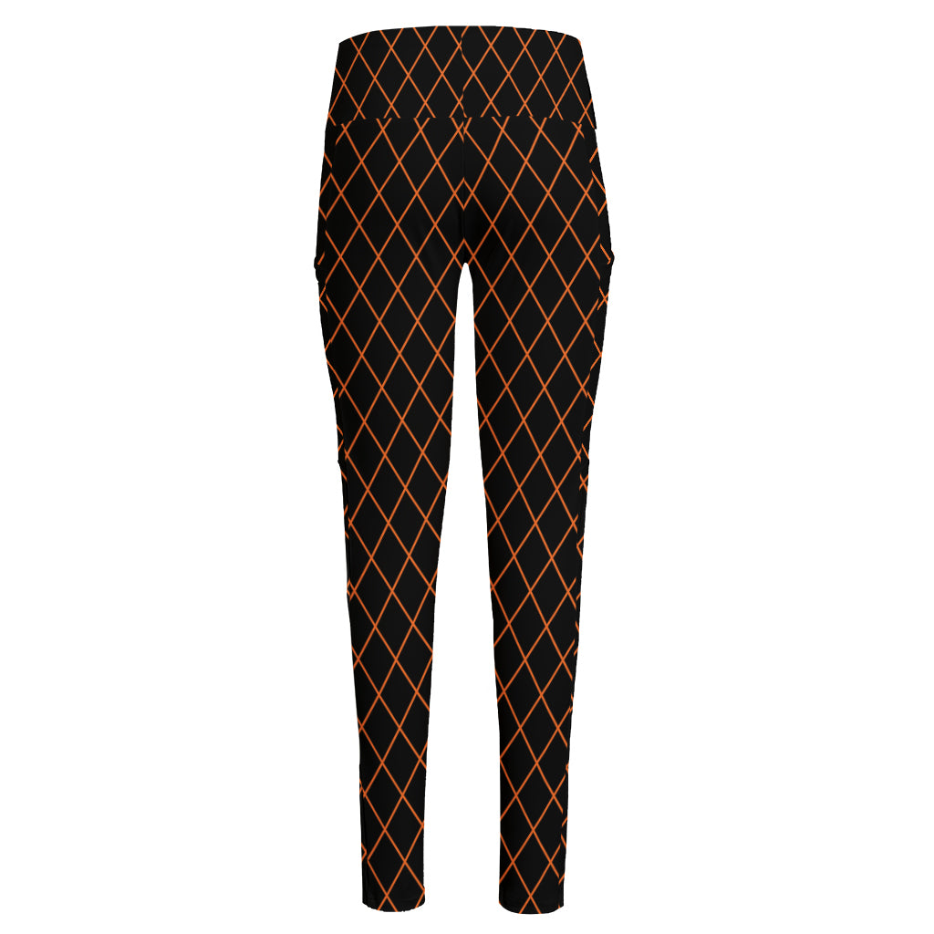 Black And Orange Harlequin Print High-Waisted Pocket Leggings