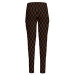 Black And Orange Harlequin Print High-Waisted Pocket Leggings