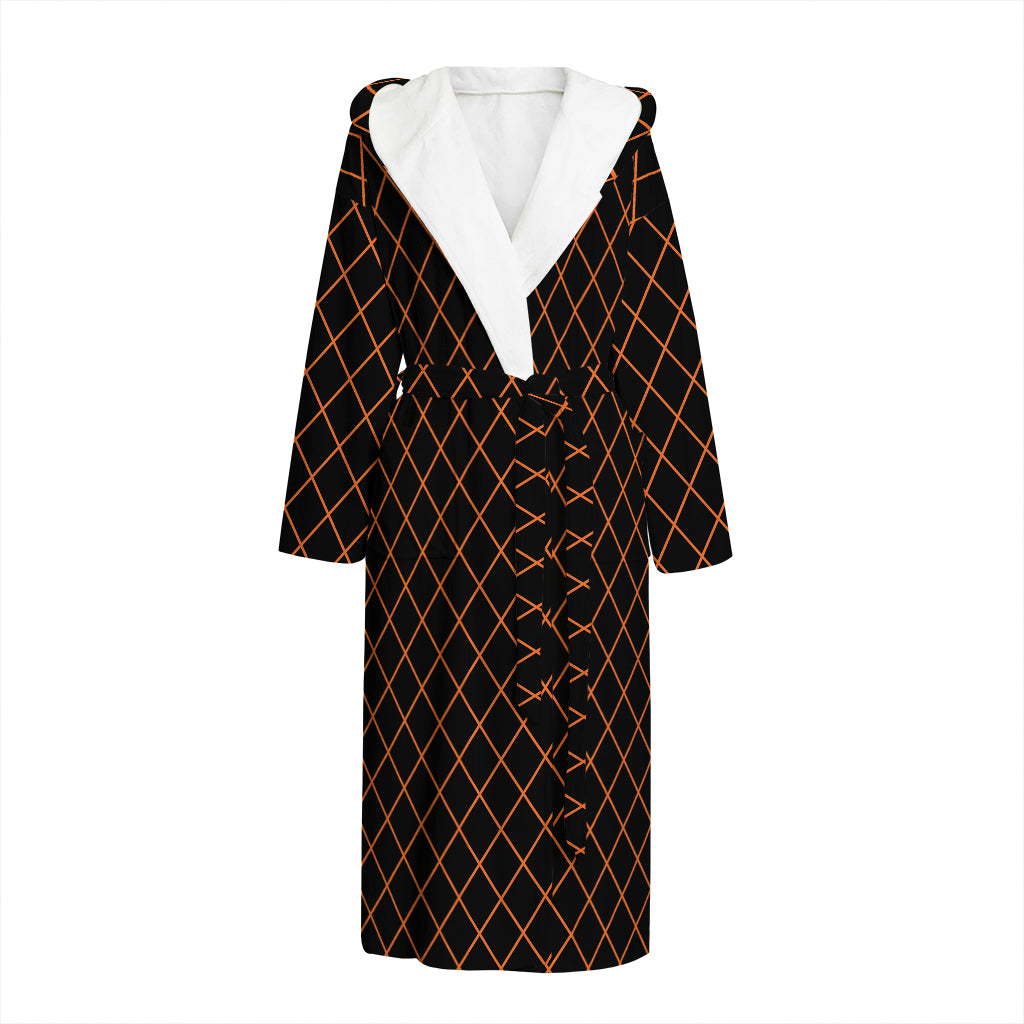 Black And Orange Harlequin Print Hooded Bathrobe