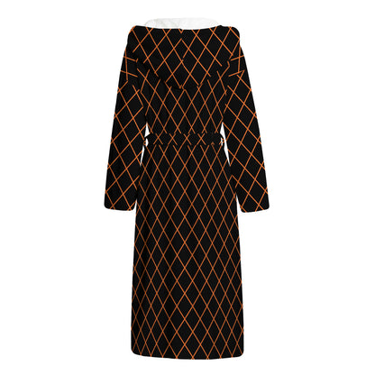 Black And Orange Harlequin Print Hooded Bathrobe