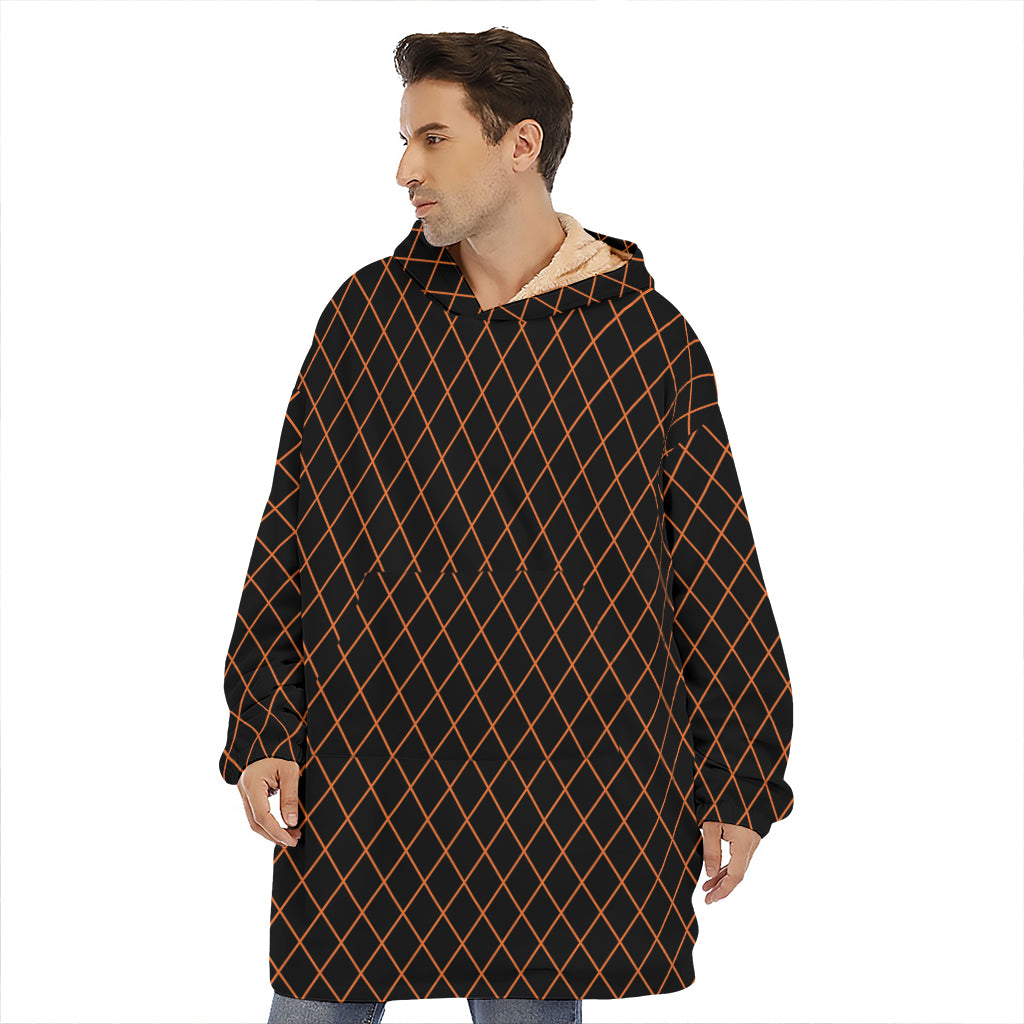 Black And Orange Harlequin Print Hoodie Blanket
