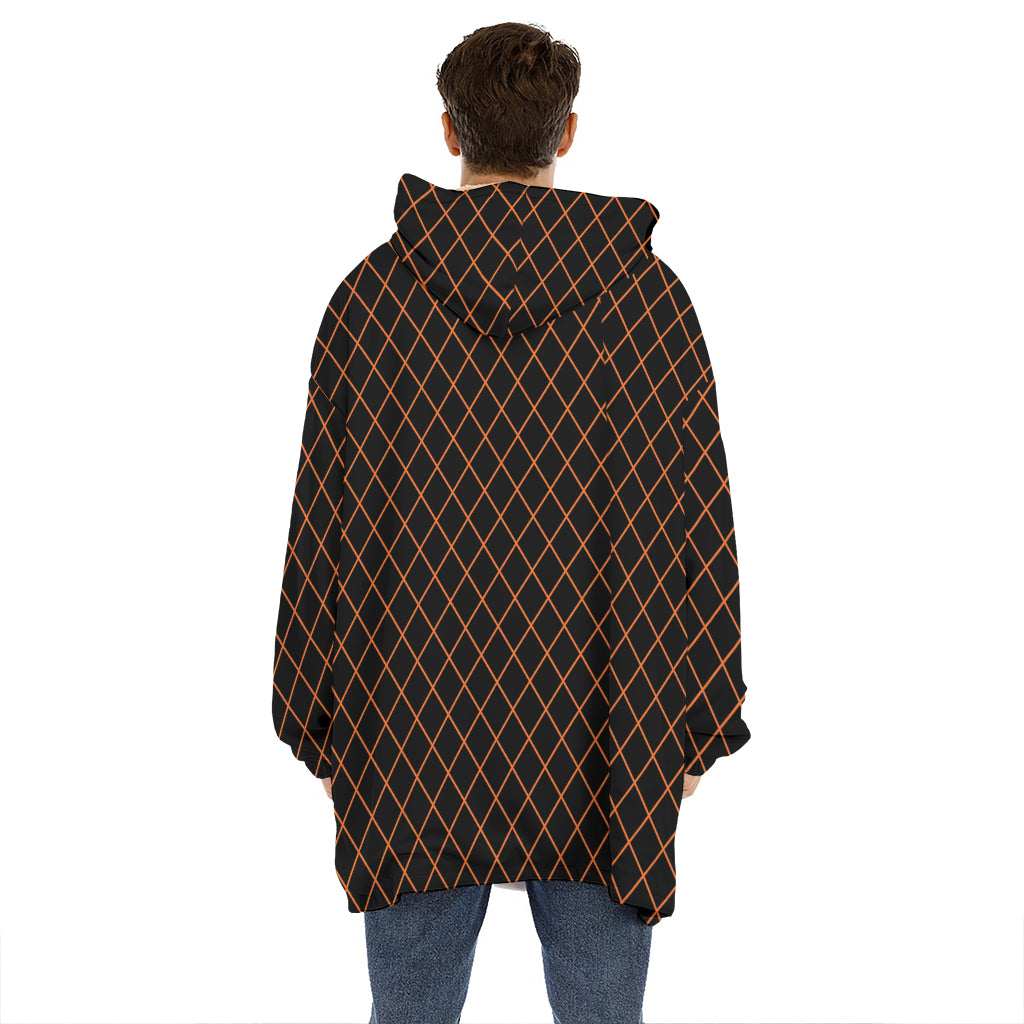 Black And Orange Harlequin Print Hoodie Blanket