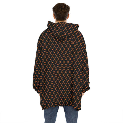 Black And Orange Harlequin Print Hoodie Blanket