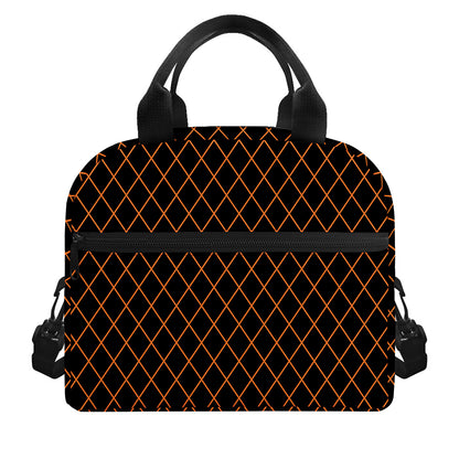 Black And Orange Harlequin Print Insulated Lunch Bag