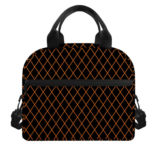 Black And Orange Harlequin Print Insulated Lunch Bag