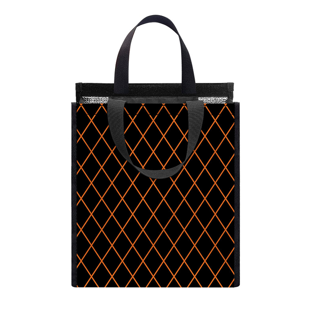 Black And Orange Harlequin Print Insulated Lunch Tote