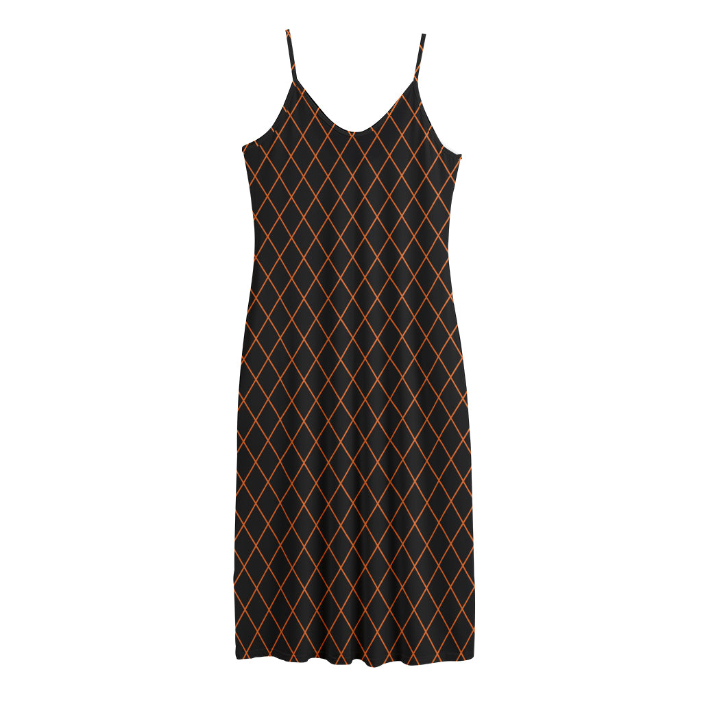 Black And Orange Harlequin Print Jersey Midi Cami Dress
