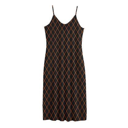 Black And Orange Harlequin Print Jersey Midi Cami Dress