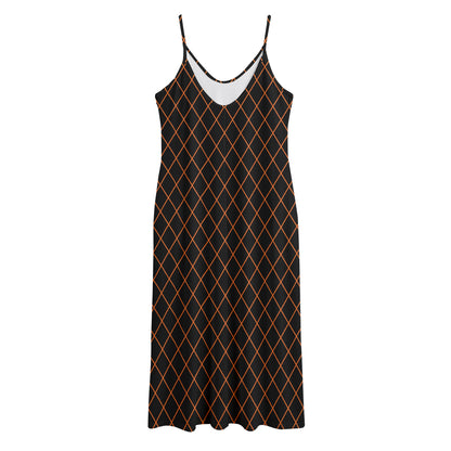 Black And Orange Harlequin Print Jersey Midi Cami Dress