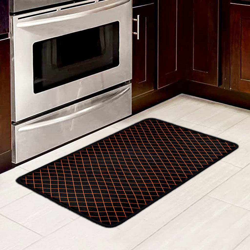 Black And Orange Harlequin Print Kitchen Mat