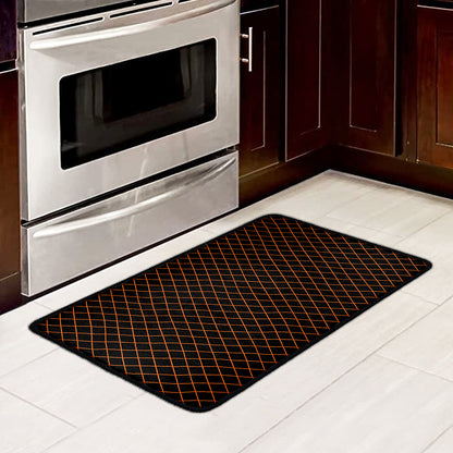 Black And Orange Harlequin Print Kitchen Mat