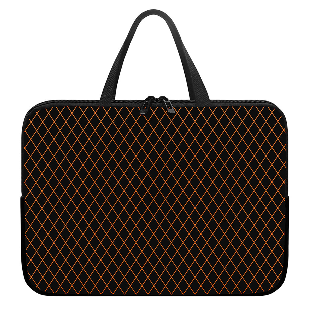 Black And Orange Harlequin Print Laptop Sleeve With Handle