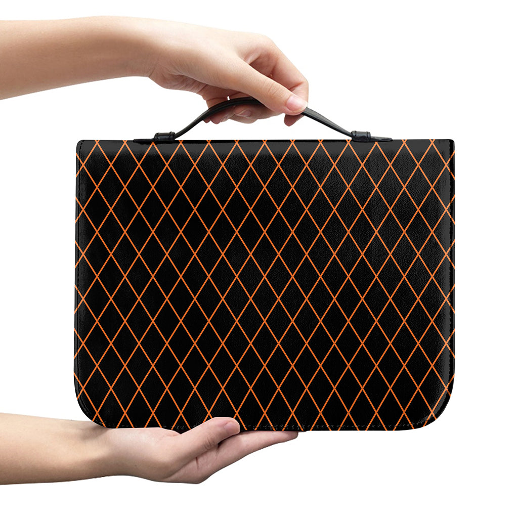 Black And Orange Harlequin Print Leather Bible Cover
