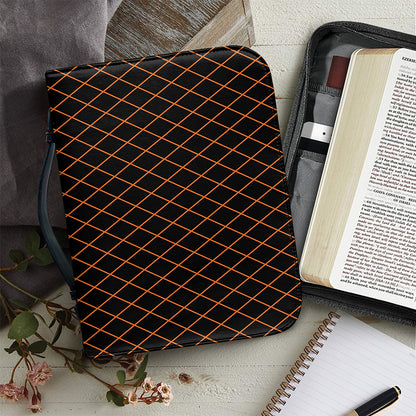 Black And Orange Harlequin Print Leather Bible Cover