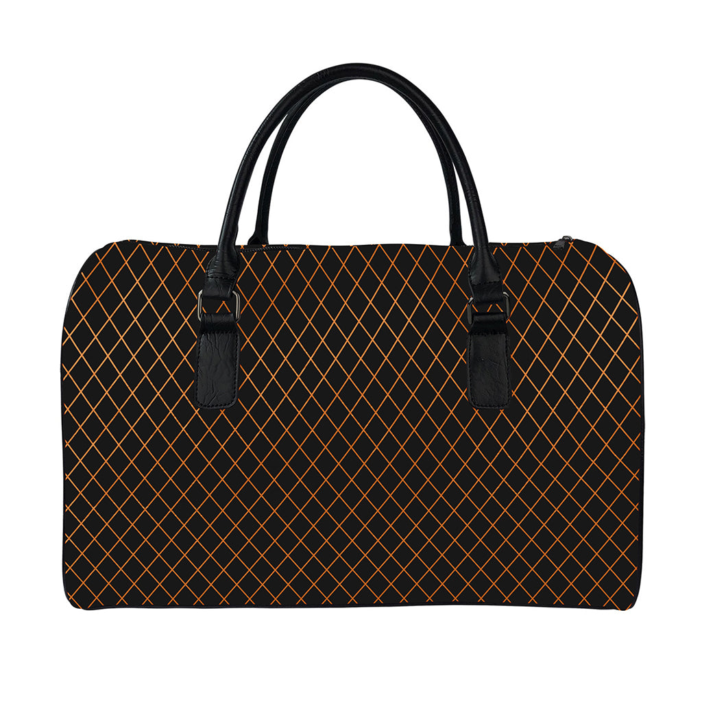 Black And Orange Harlequin Print Leather Duffle Bag
