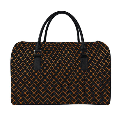 Black And Orange Harlequin Print Leather Duffle Bag