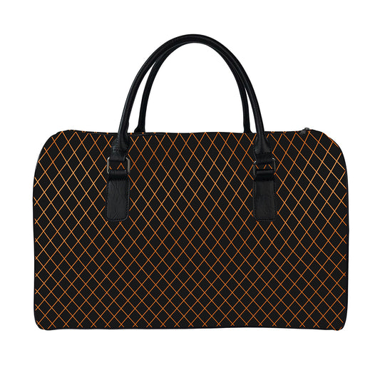 Black And Orange Harlequin Print Leather Duffle Bag