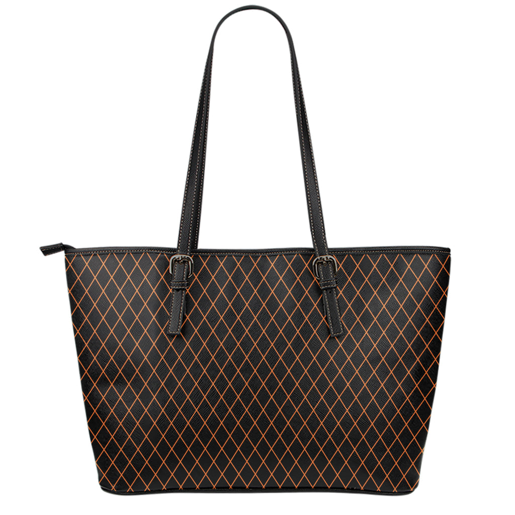 Black And Orange Harlequin Print Leather Tote Bag