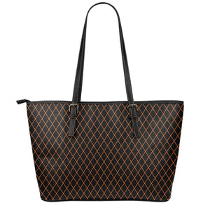 Black And Orange Harlequin Print Leather Tote Bag