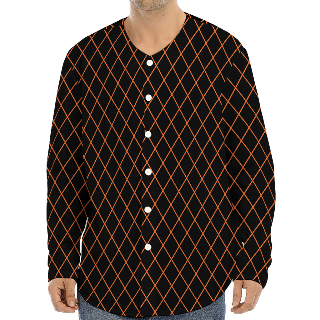 Black And Orange Harlequin Print Long Sleeve Baseball Jersey