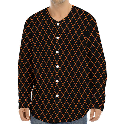 Black And Orange Harlequin Print Long Sleeve Baseball Jersey