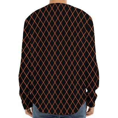 Black And Orange Harlequin Print Long Sleeve Baseball Jersey