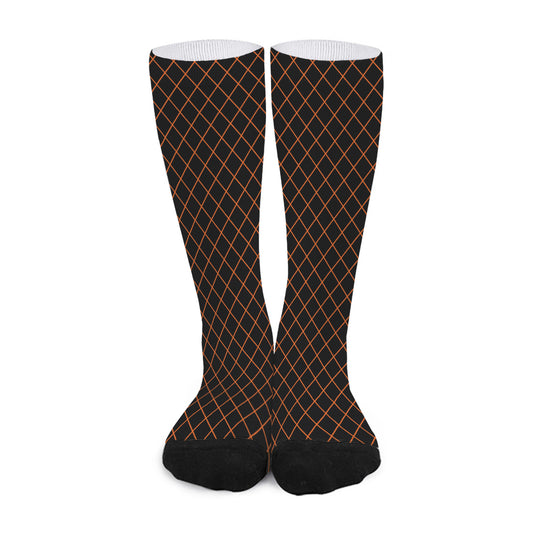 Black And Orange Harlequin Print Long Socks