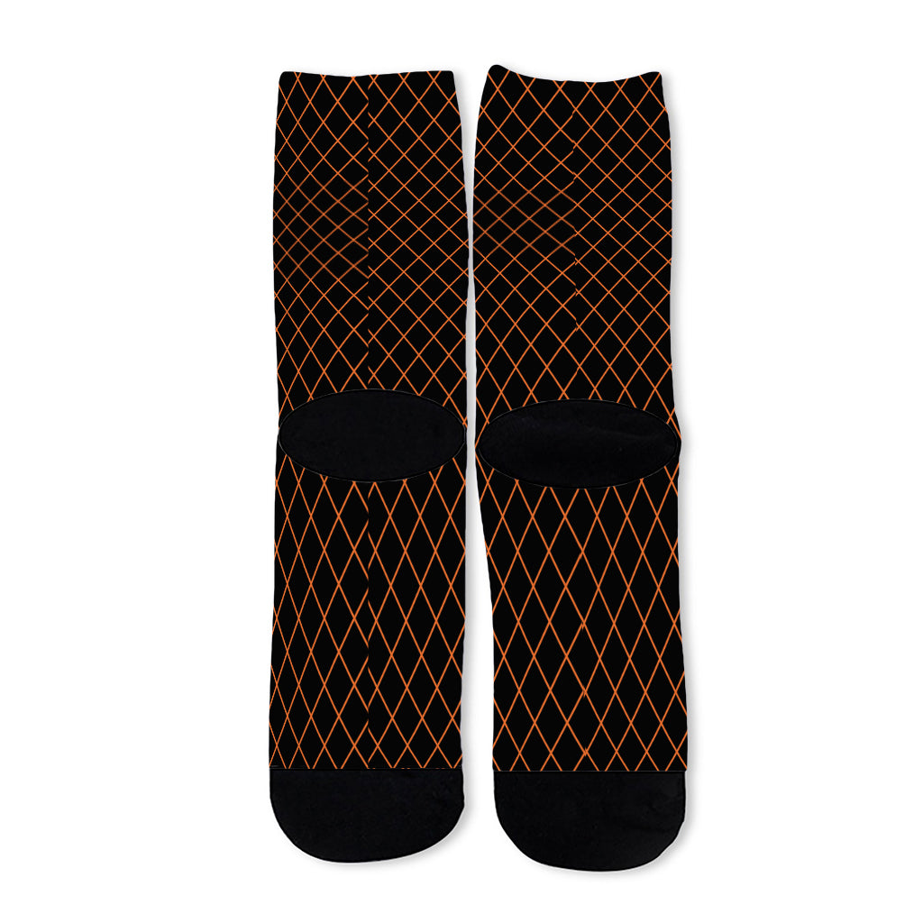 Black And Orange Harlequin Print Long Socks