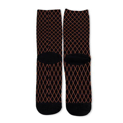 Black And Orange Harlequin Print Long Socks